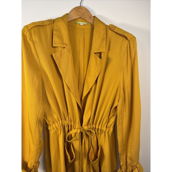 Gianni Bini Mustard Yellow Drawstring Waist Utility Trench Jacket Size Large - Picture 3 of 12
